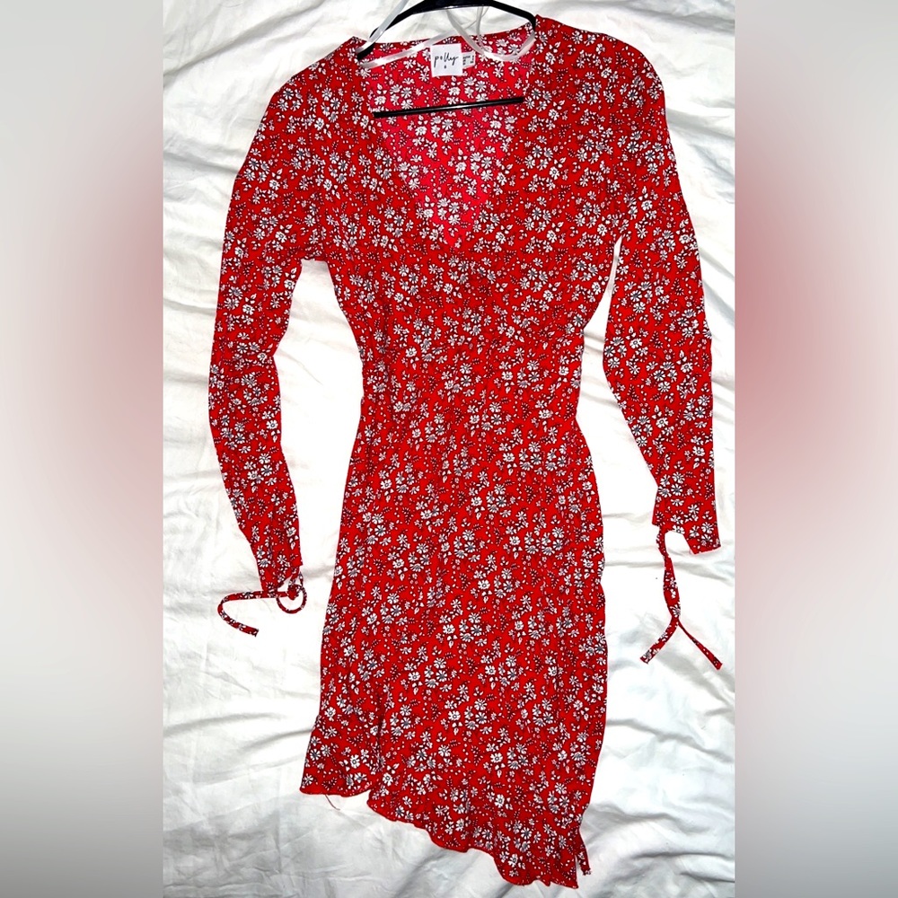 Red floral mini dress